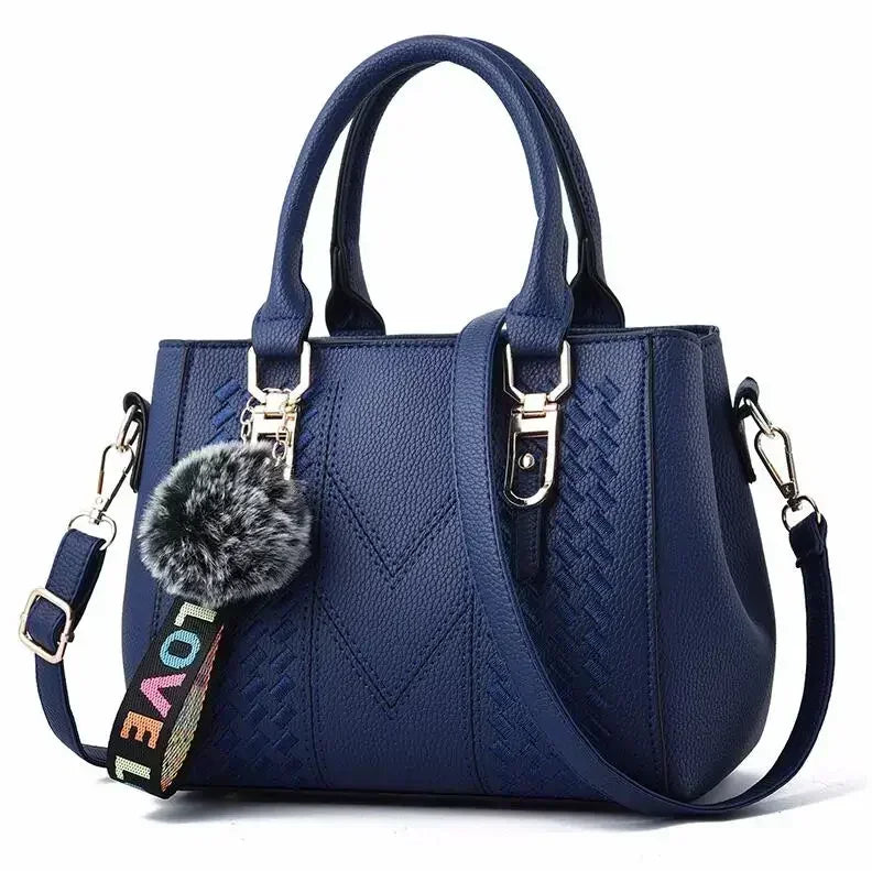 Hemasa Embroidery Messenger Bags Women Leather Handbag for Women Sac a Main Ladies hair ball Hand Bag