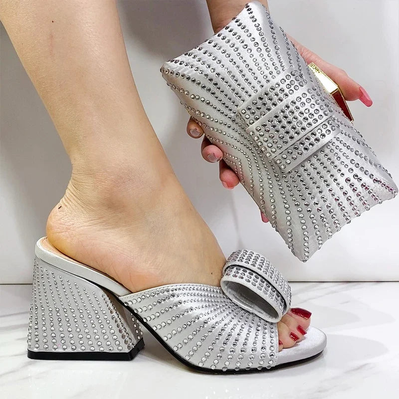 New Fashionable Designed Solid Color Elegant Shoe Bag Classic Style African Women's Round Toe High Heels