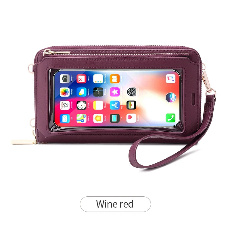 Xajzpa RFID Blocking Touch Screen Mobile Phone Bag, Functional Crossbody Long Wallet, Women's Mini Coin Purse