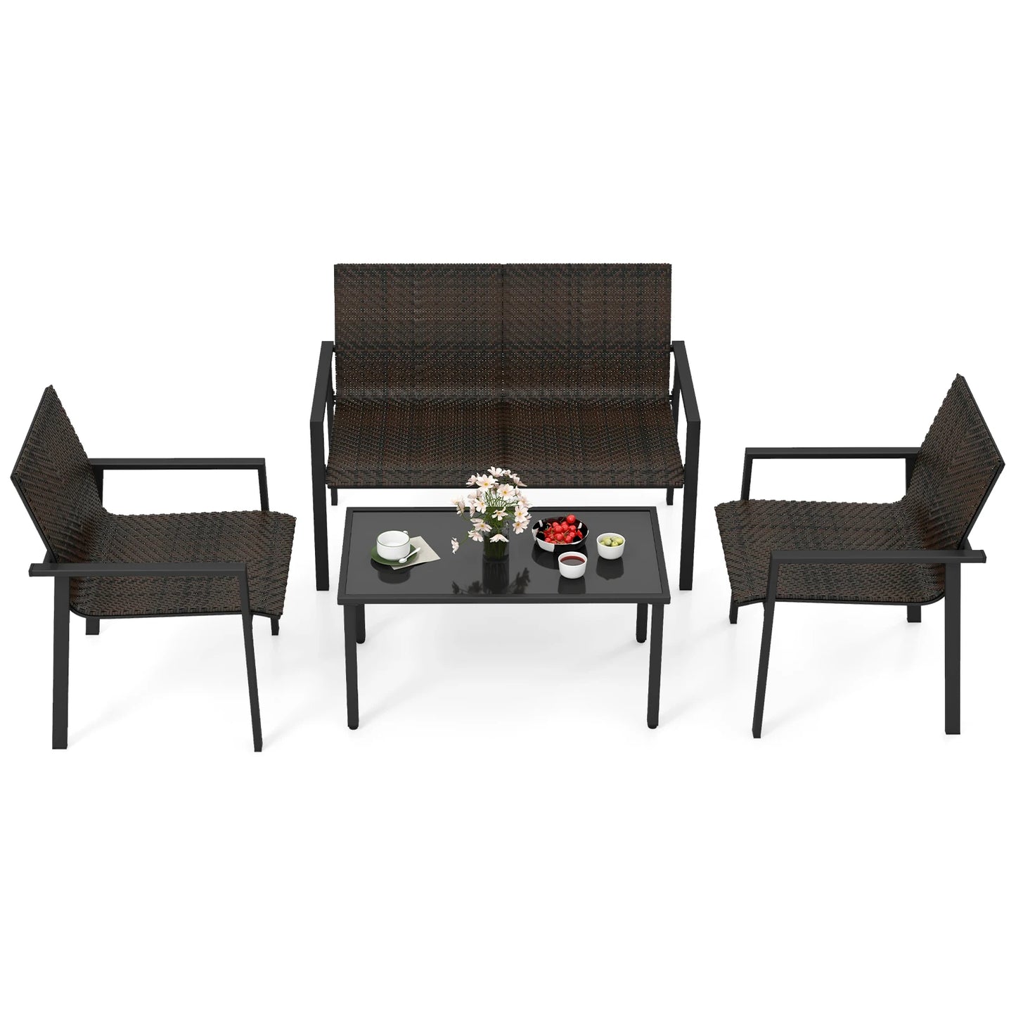 5 Person Metal and Acacia Wood Outdoor Patio Set