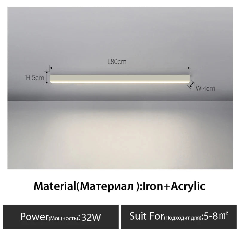 Contemporary Long Strip LED Ceiling Light Fixture for Balcony, Aisle, Bedroom, and Living Room Decor