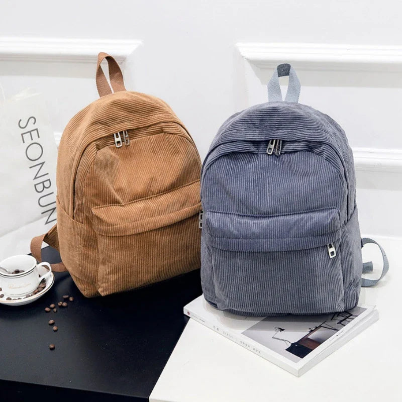 Xajzpa New Trend Backpack Fashion Women Corduroy Backpack College Women Solid Color School Backpack Travel Shoulder Bags For Teenagers