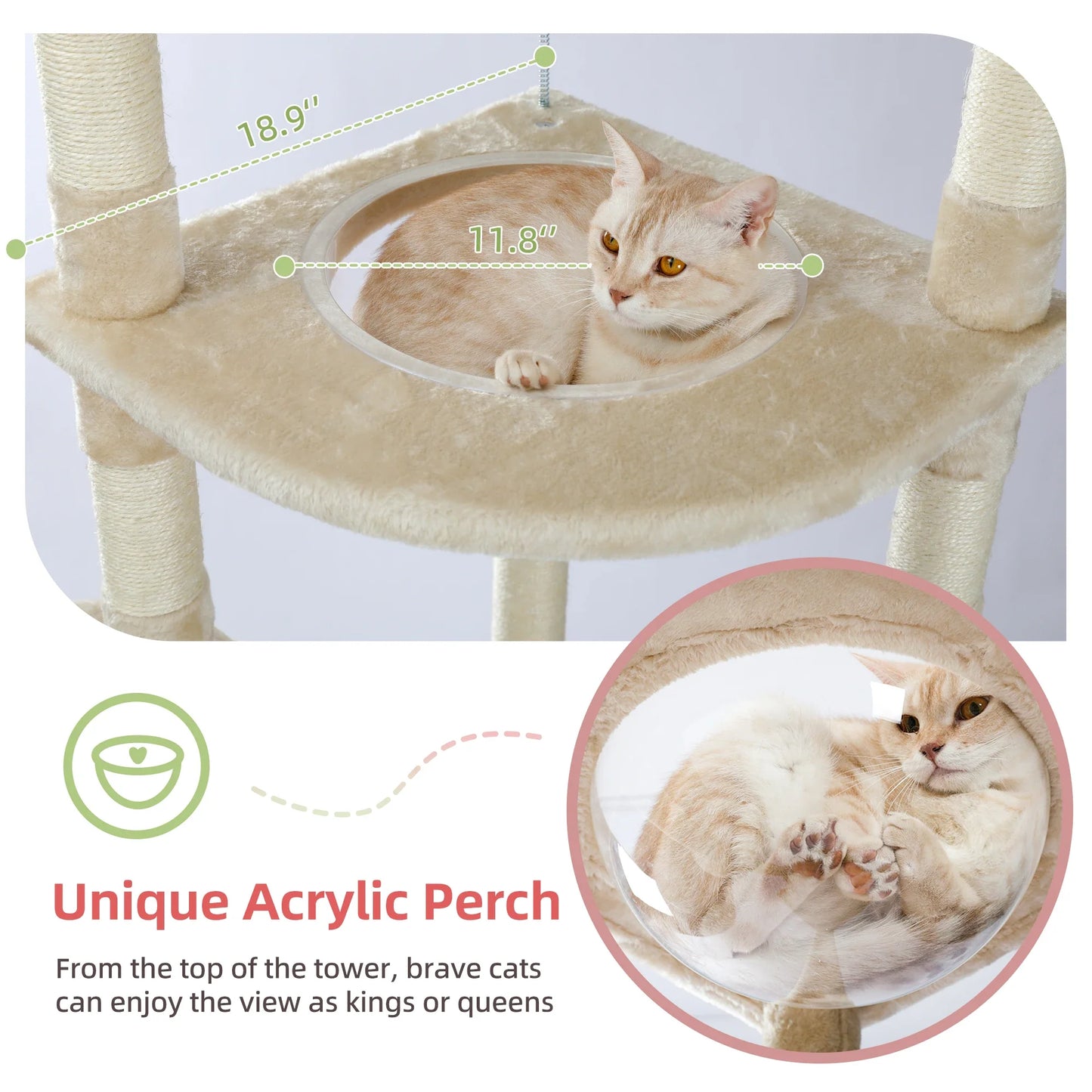 Adjustable 236-258cm Height Cat Scratching Post Tall Cat Tower with Hammock Condo Cozy Cat Tree Kitten Furniture Pet Cat Toys