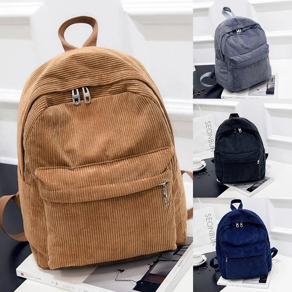 Xajzpa New Trend Backpack Fashion Women Corduroy Backpack College Women Solid Color School Backpack Travel Shoulder Bags For Teenagers