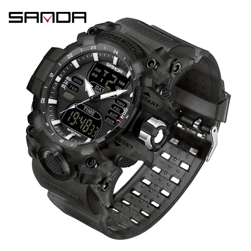 LED Digital Men Watch with Double Display and Quartz Movement