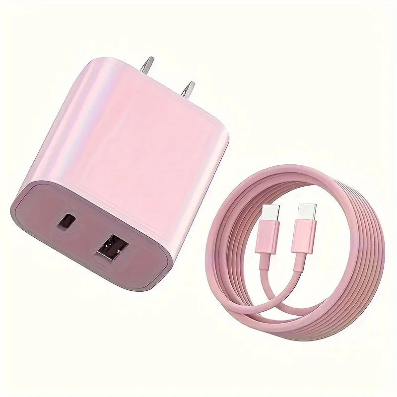 20W Dual-Port USB-C Fast Charger Block with 6FT Cable for iPhone 15 Series