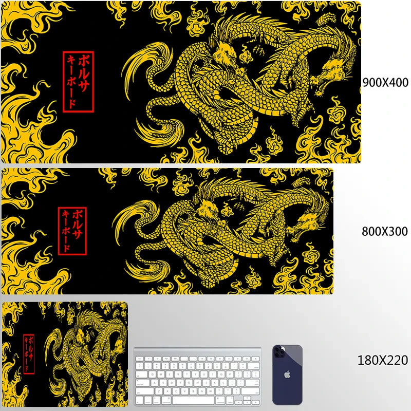 Golden Japanese Dragon Mouse Pad