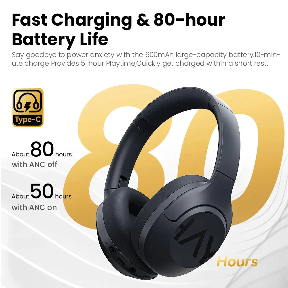 HAYLOU S30 Wireless Bluetooth 5.4 Headphones with 43dB ANC, 40mm Drivers, 80H Playtime