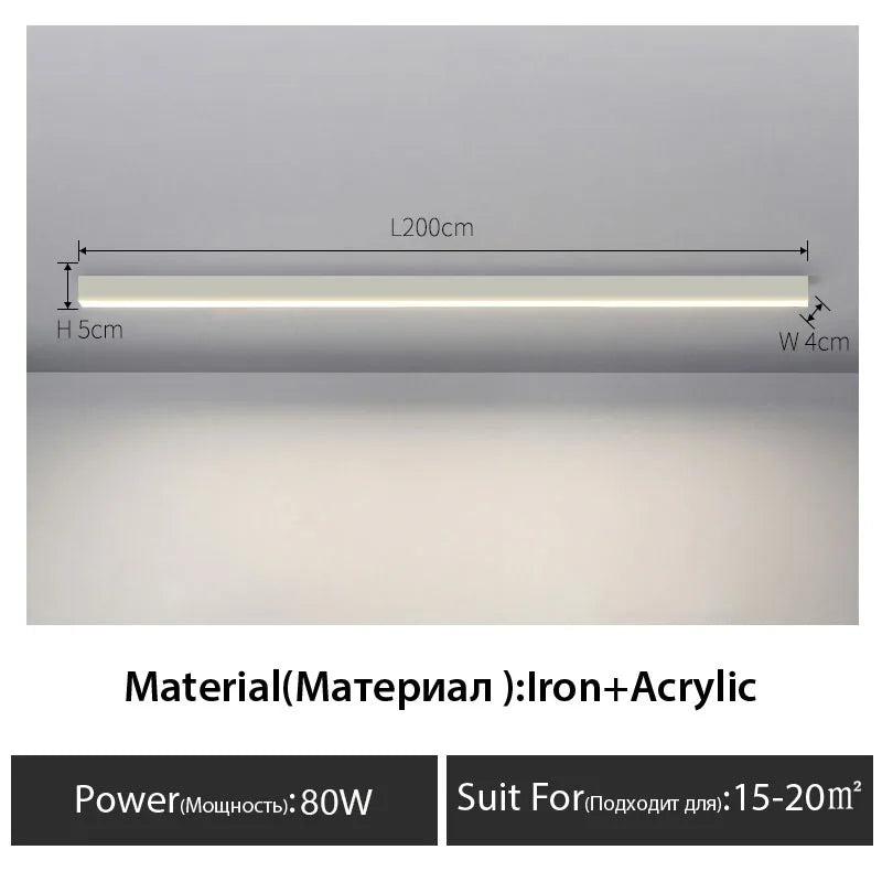 Contemporary Long Strip LED Ceiling Light Fixture for Balcony, Aisle, Bedroom, and Living Room Decor