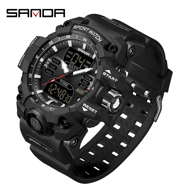LED Digital Men Watch with Double Display and Quartz Movement