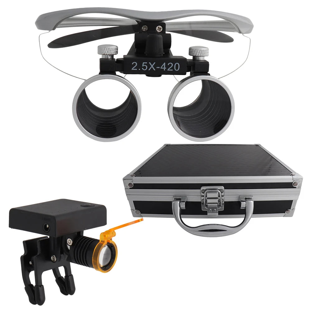 Dental Loupes Dental Magnifier Dental Lab Medical Loupes Magnification Binocular 2.5/3.5x420 Headlight Headlamp 5W Set Metal Box