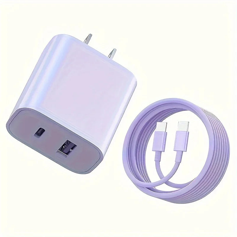 20W Dual-Port USB-C Fast Charger Block with 6FT Cable for iPhone 15 Series