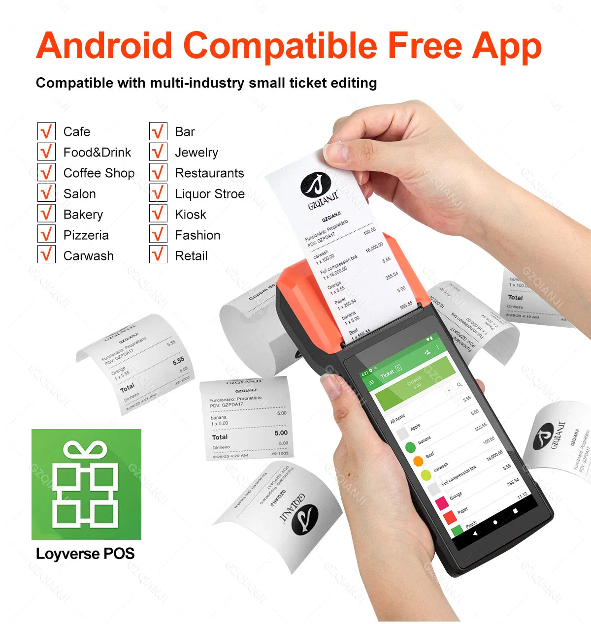 New 4G Wireless Wifi Handheld PDA Printers Android 8.1 13 POS Terminal Touch Screen Built-in 2D Barcode Scanner NFC Card Reader