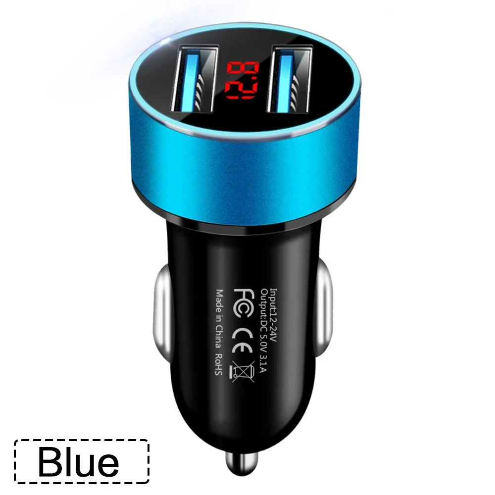 High Quality 3.1A Dual USB Car Charger 2 Port LCD Display Voltmeter 12-24V Cigarette Lighter Socket Car Charger Adapter