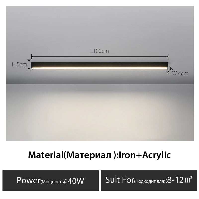 Contemporary Long Strip LED Ceiling Light Fixture for Balcony, Aisle, Bedroom, and Living Room Decor