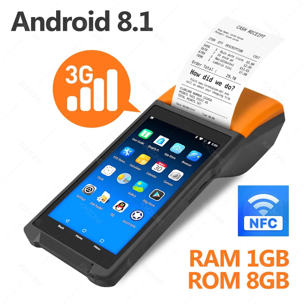 New 4G Wireless Wifi Handheld PDA Printers Android 8.1 13 POS Terminal Touch Screen Built-in 2D Barcode Scanner NFC Card Reader