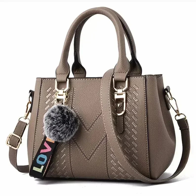 Hemasa Embroidery Messenger Bags Women Leather Handbag for Women Sac a Main Ladies hair ball Hand Bag