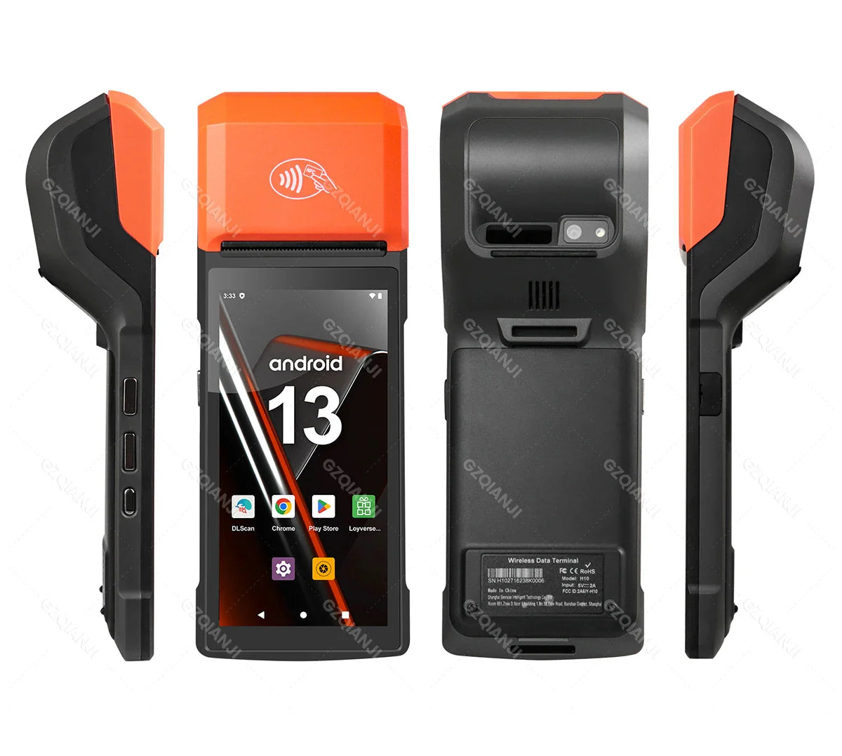 New 4G Wireless Wifi Handheld PDA Printers Android 8.1 13 POS Terminal Touch Screen Built-in 2D Barcode Scanner NFC Card Reader