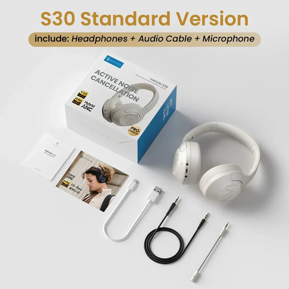 HAYLOU S30 Wireless Bluetooth 5.4 Headphones with 43dB ANC, 40mm Drivers, 80H Playtime