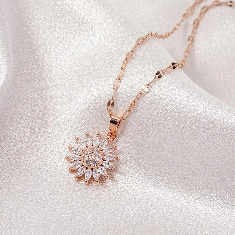 Women's Stainless Steel Double Layer Sunflower Necklace