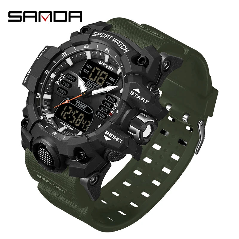 LED Digital Men Watch with Double Display and Quartz Movement