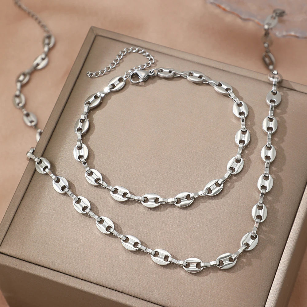 Stainless Steel Minimalist Necklace and Bracelet Set