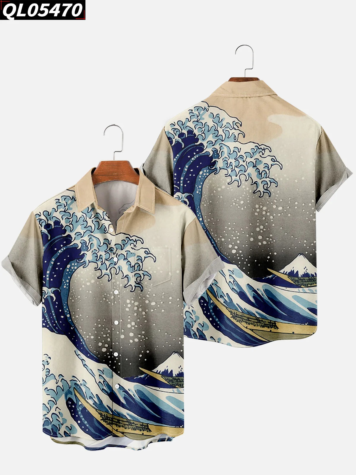 Alohadaddy Hawaiian Casual Plants Palm Leaves Print Art Pockets Buttons Elastic Large Size Shirt