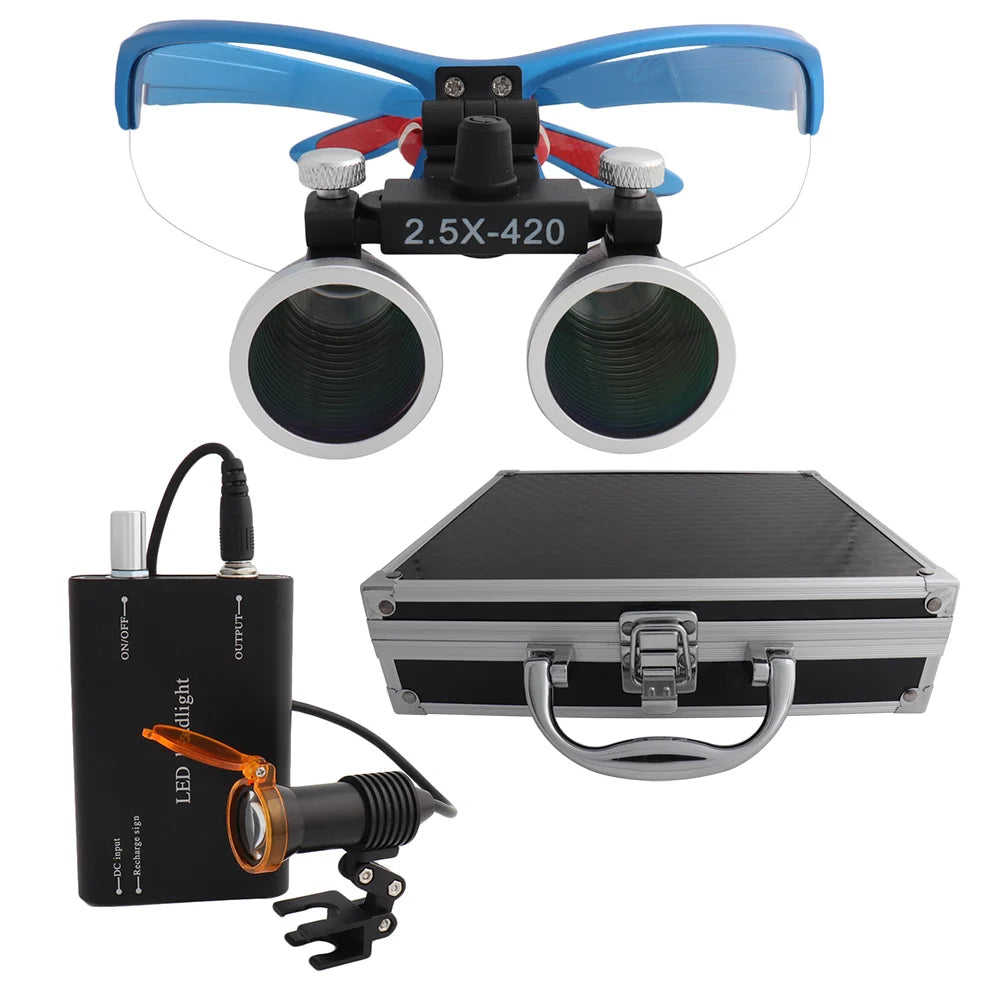 Dental Loupes Dental Magnifier Dental Lab Medical Loupes Magnification Binocular 2.5/3.5x420 Headlight Headlamp 5W Set Metal Box