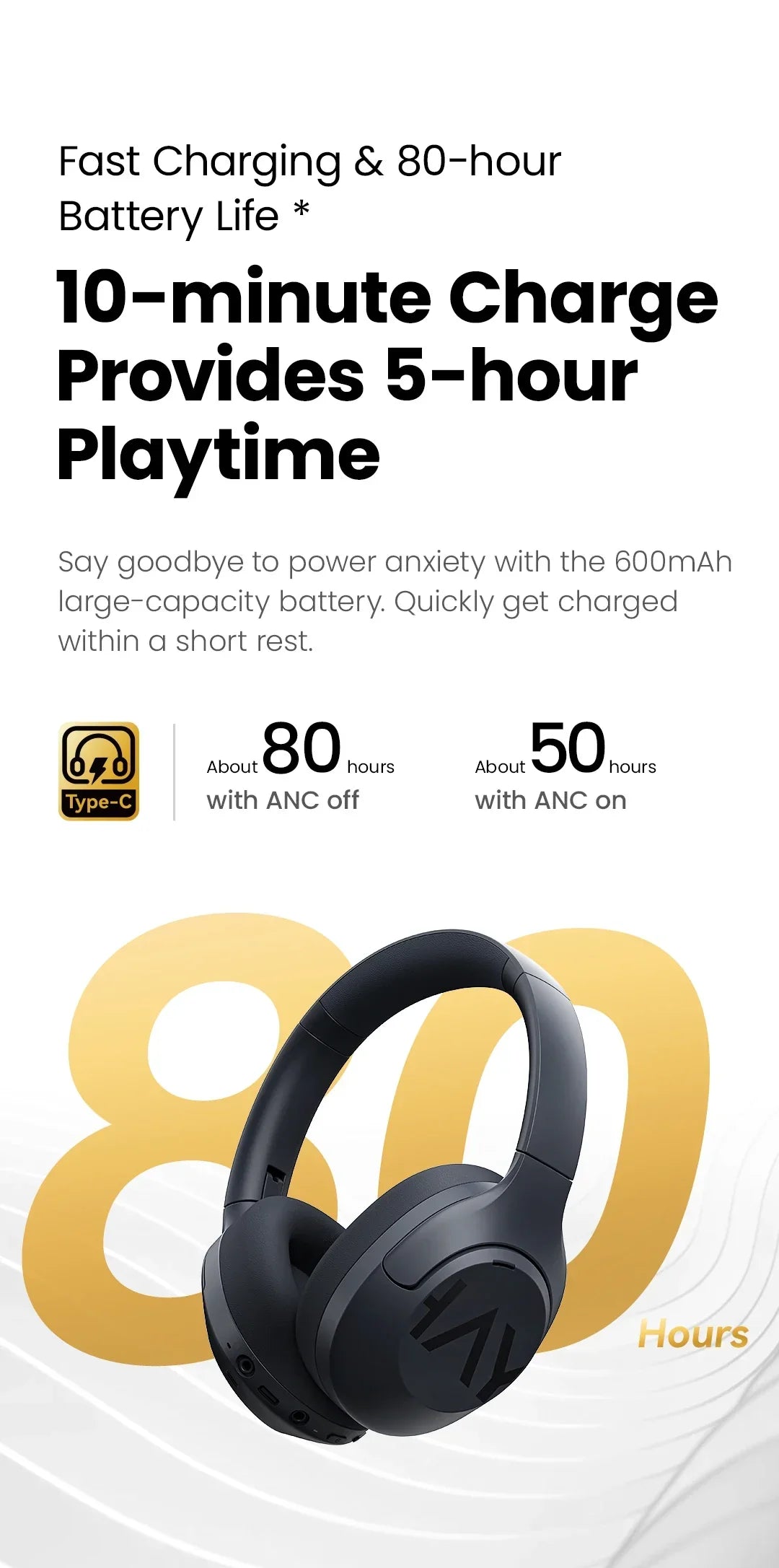 HAYLOU S30 Wireless Bluetooth 5.4 Headphones with 43dB ANC, 40mm Drivers, 80H Playtime