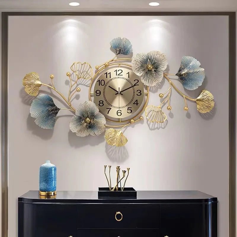 Metal Wall Art Large Wall Clock Creative Metal Ginkgo Biloba Design