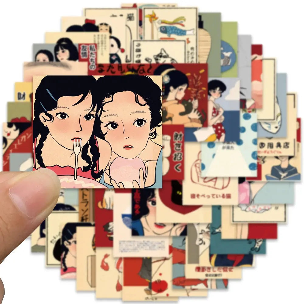 Stickers Vintage de Anime Japonés – Para Scrapbooking, Laptop y DIY