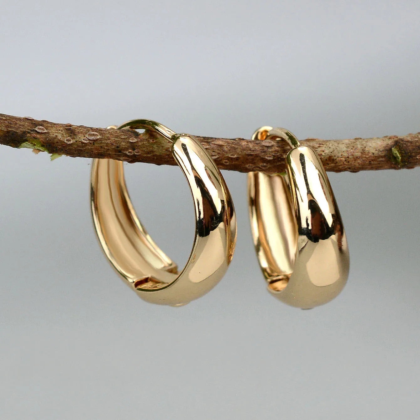 Amalfi chunky hoops gold plate earrings with click-top closure