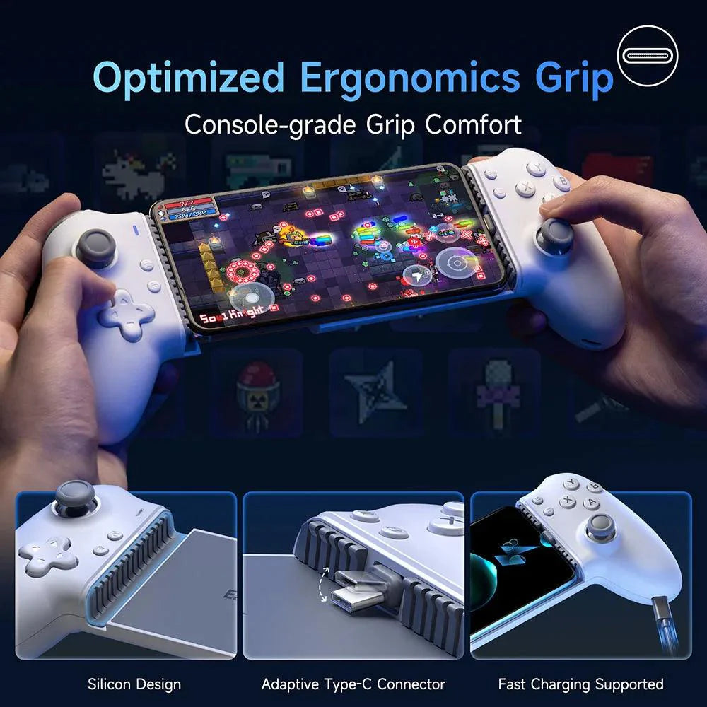 Mobile phone gamepad for Android and iPhone with ergonomic design and buttons