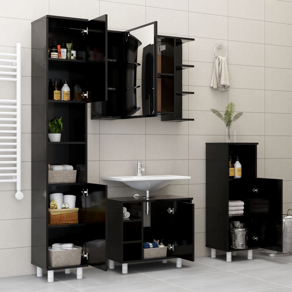 vidaXL 4 Piece Bathroom Furniture Set Black Engineered Wood