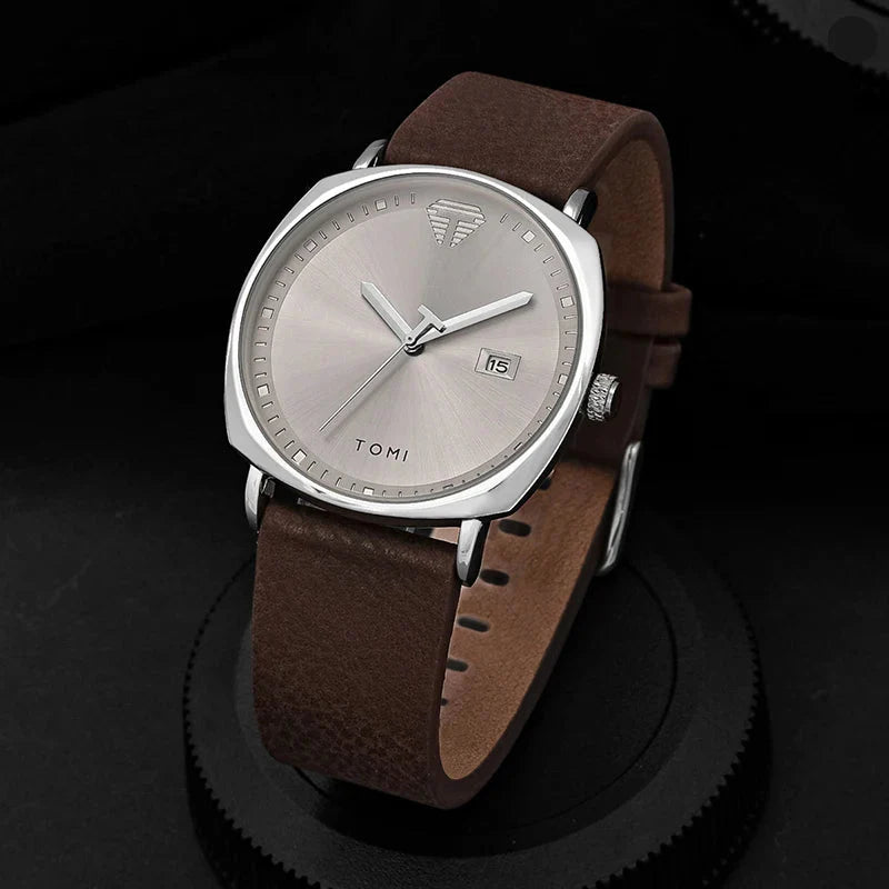 Minimalist leather sports watch with calendar for men in sleek design