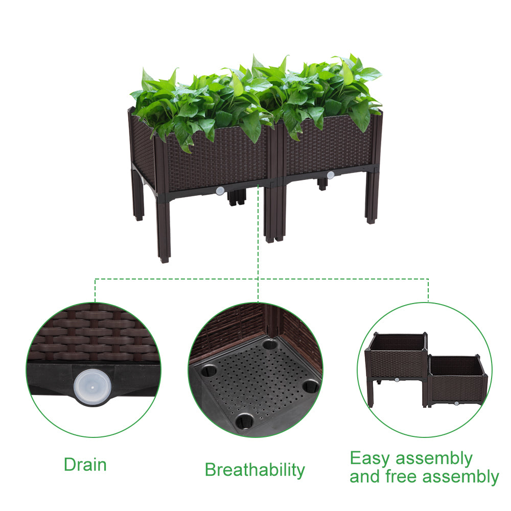 2PCS Brown Free Splicing Injection Molded Planter Box