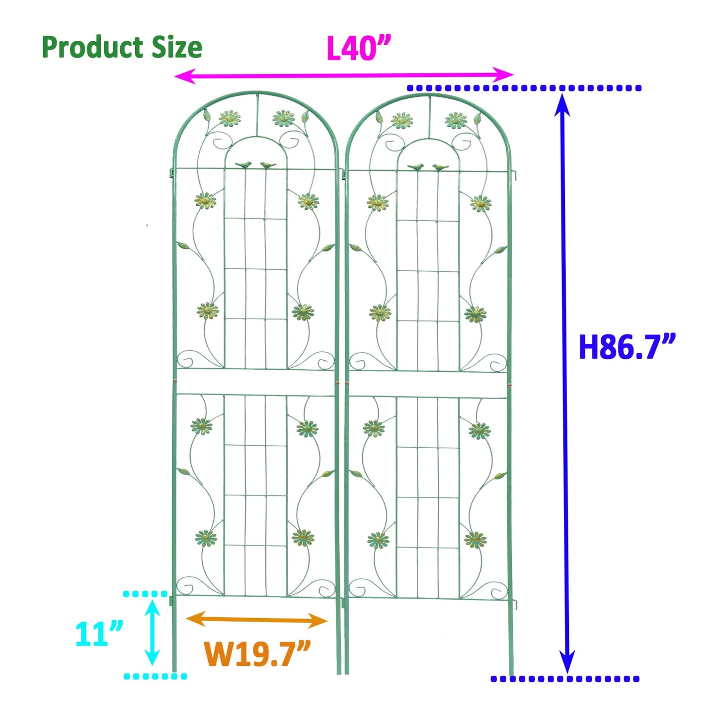 2-Pack Metal Garden Trellis 86.7x19.7 Rustproof For Climbing Plants Outdoor