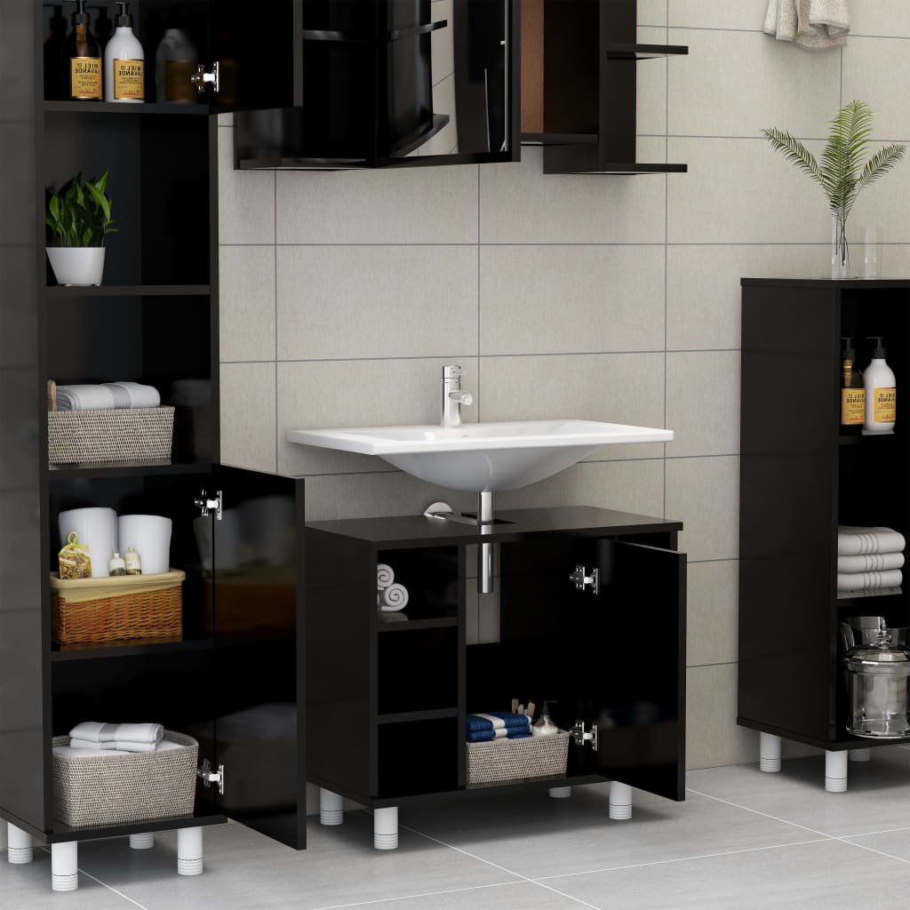 vidaXL 4 Piece Bathroom Furniture Set Black Engineered Wood