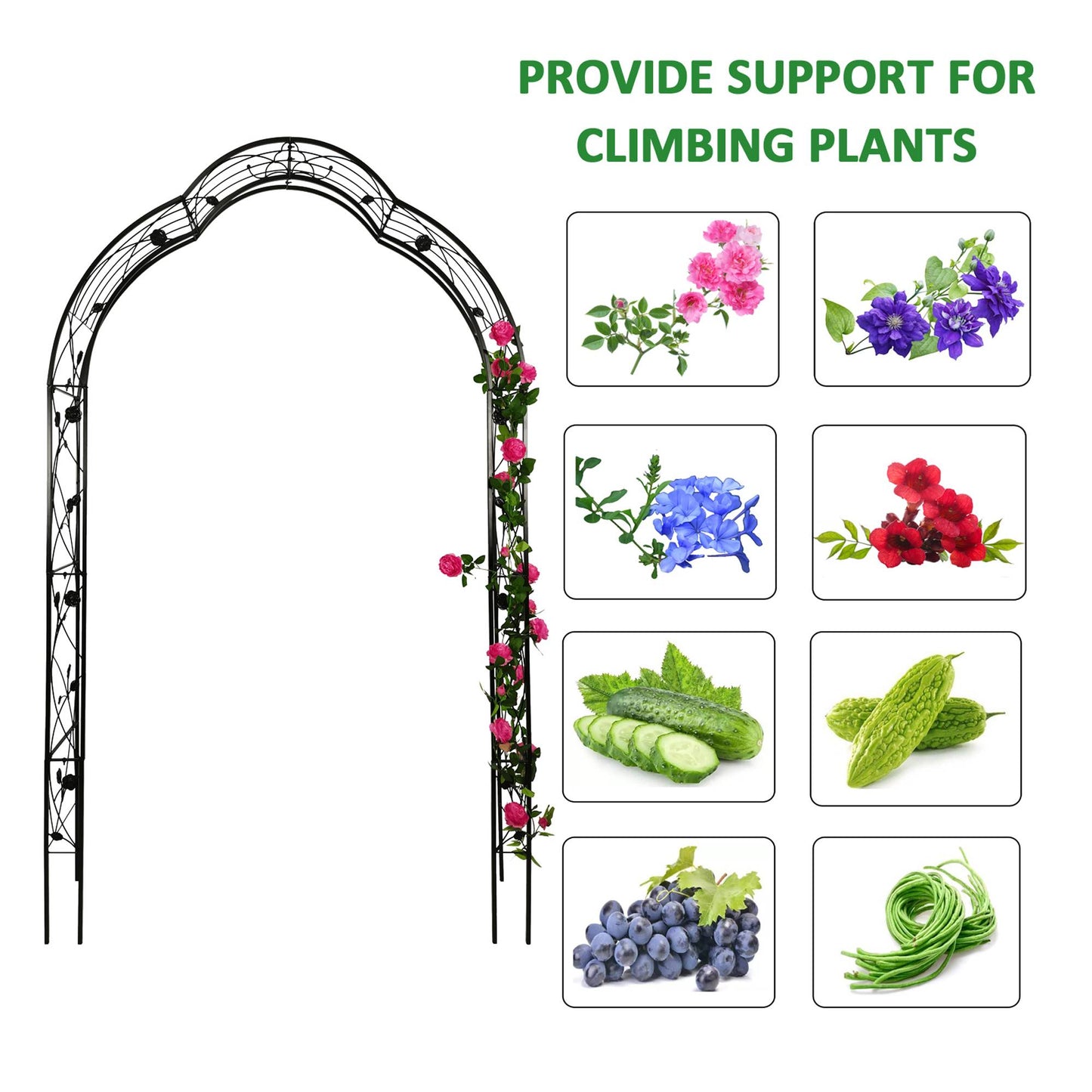 Metal Garden Arch Assemble Freely With 8 Styles Arbor Trellis Climbing Plants Outdoor