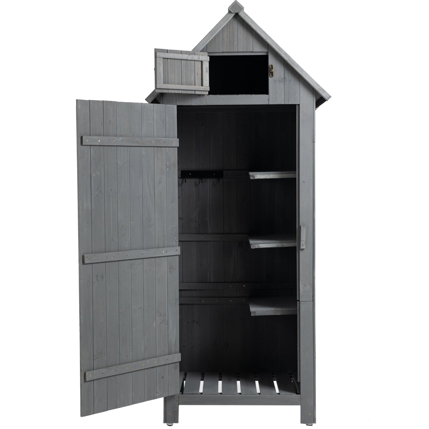 Outdoor Storage Cabinet Tool Shed Wooden Garden Shed 70.5H - Gray