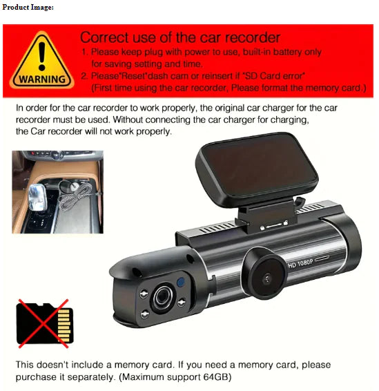 360 Dual Lens Dash Cam for Front and Rear Car Surveillance