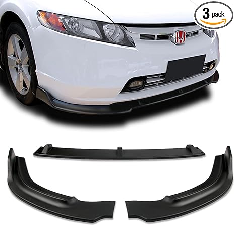 Front bumper lip for 2006-2008 Honda Civic 4-door sedan, unpainted matte black ABS CS-style splitter body kit spoiler upgrade