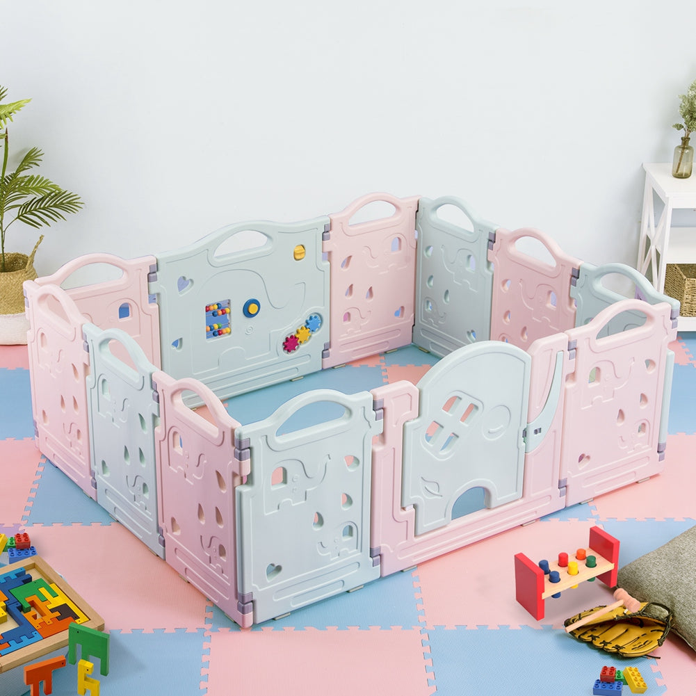 Elephant style baby activity playpen with secure panels for indoor play