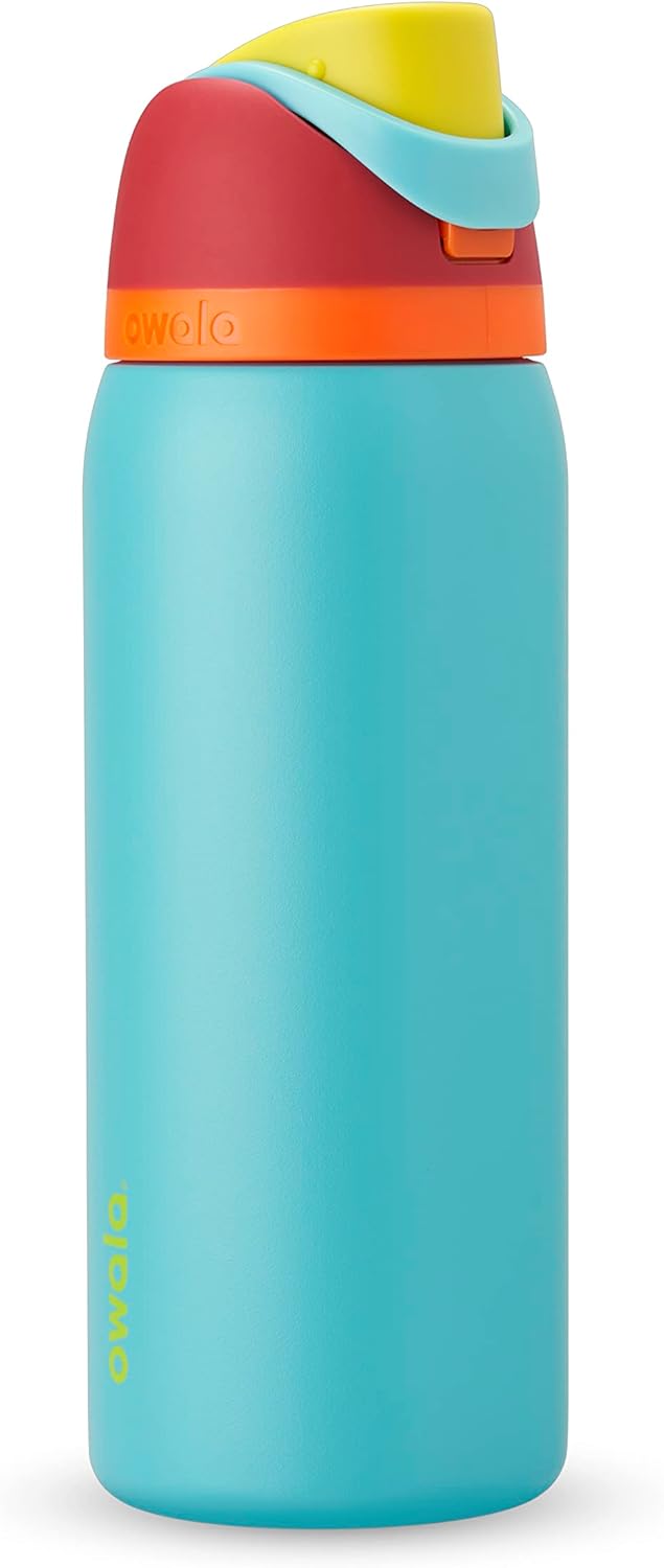 Insulated stainless steel water bottle with straw