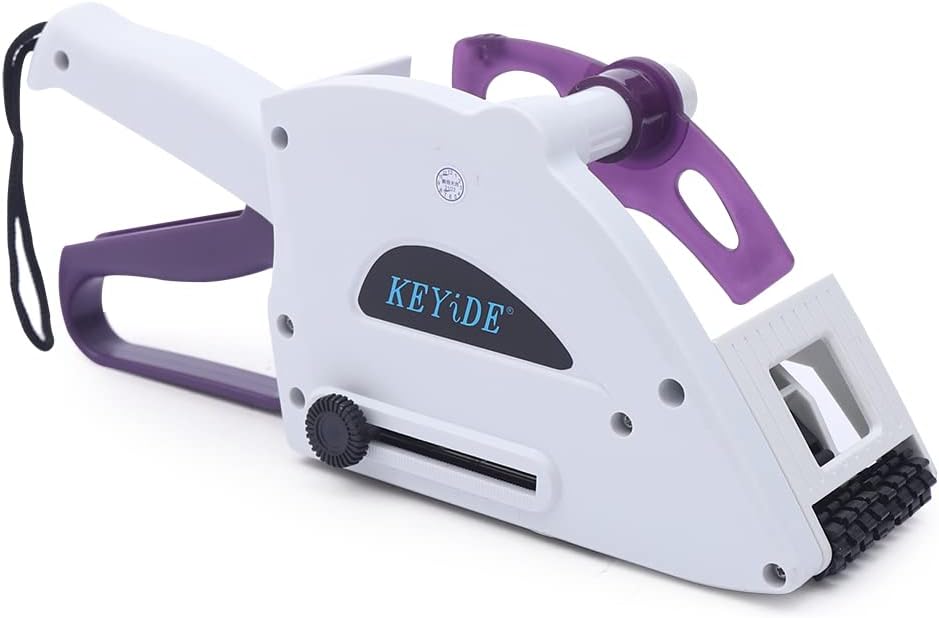 Label roller machine for efficient bag labeling and packaging.