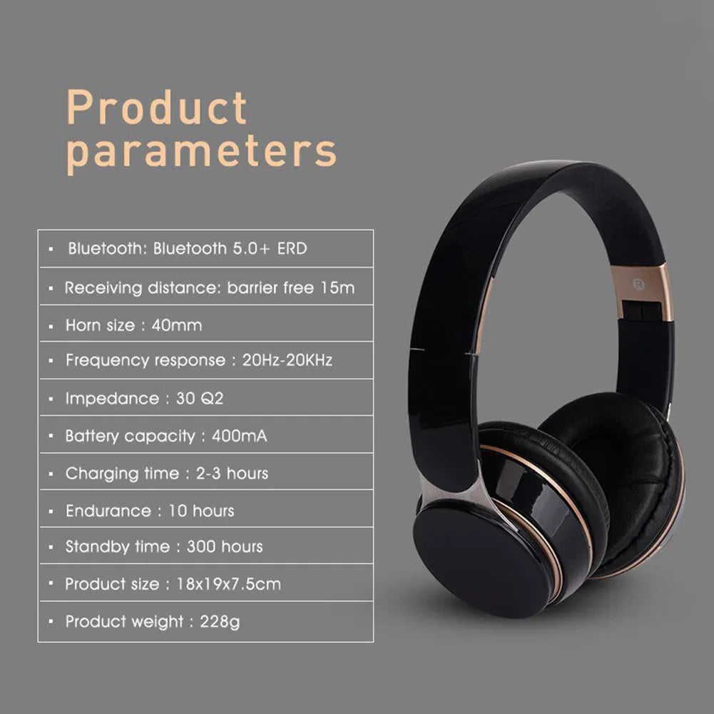Wireless Bluetooth headphones with over-ear design and stereo sound