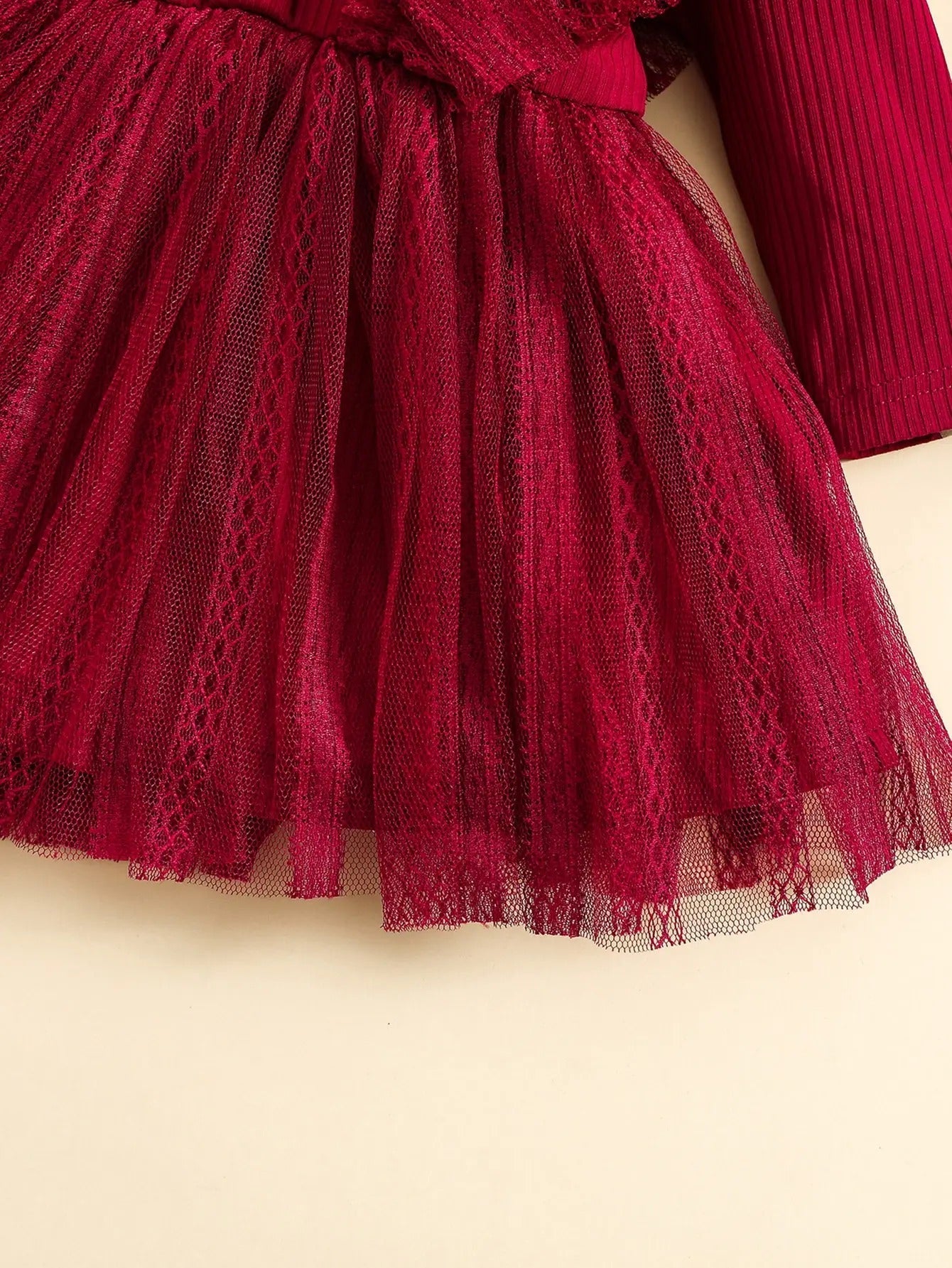 Two-Piece Baby Girl Outfit – Ruffled Mesh Dress & Bow Headscarf