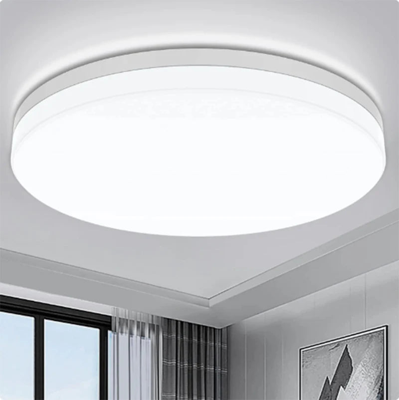 Sleek Stylish Ultra-Thin Round LED Ceiling Light illuminating a modern bedroom