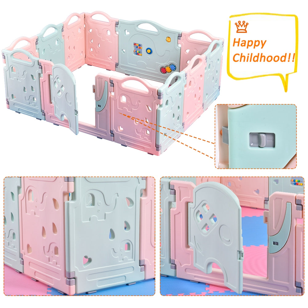 Elephant style baby activity playpen with secure panels for indoor play