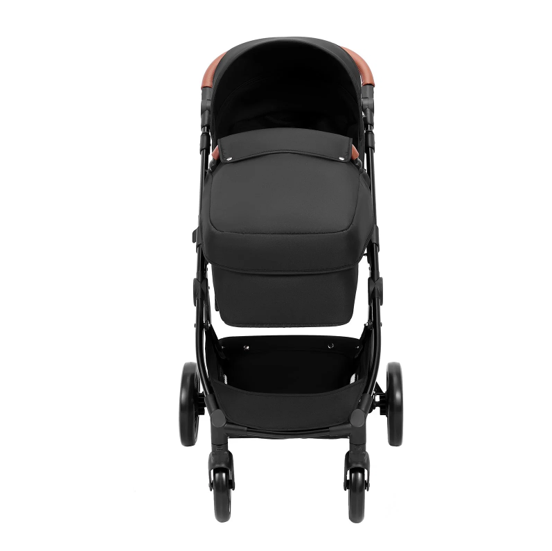 Standard baby stroller with bassinet, foldable design, and reversible seat